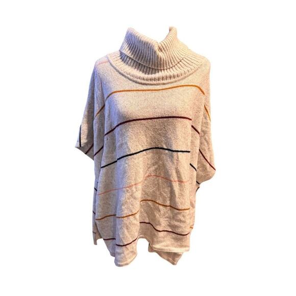 Loft Womens Striped Turtleneck Poncho Sweater Beige Multicolor M/L0 - Picture 3 of 7